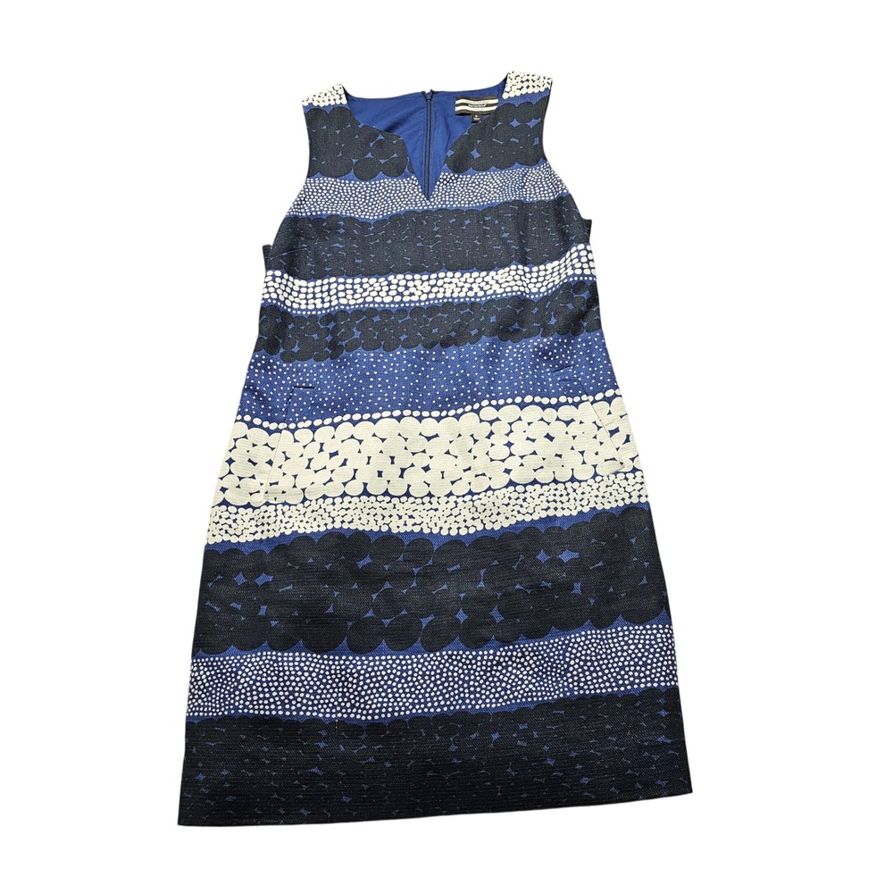Banana Republic Marimekko Shift Dress 8 Blue Black Dot Jacquard Sleeveless VNeck